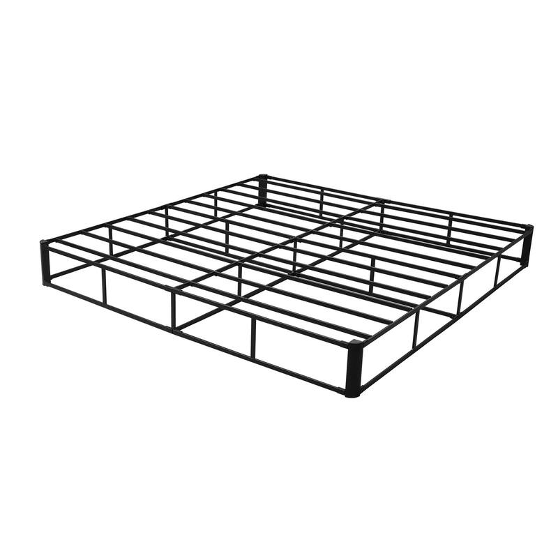Black Steel King Box Spring Bed Frame with Heavy-Duty Support - Black