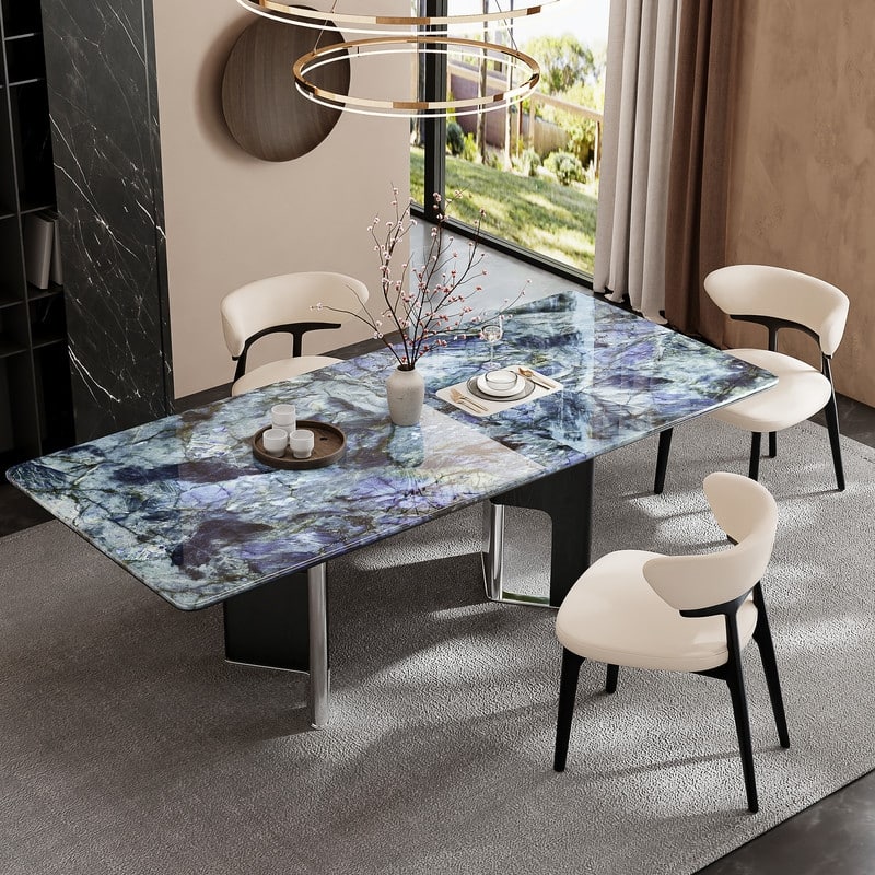 Modern 78.7" Dining Table, Glossy Sintered Stone Top, for 6-8 persons - 78.74"