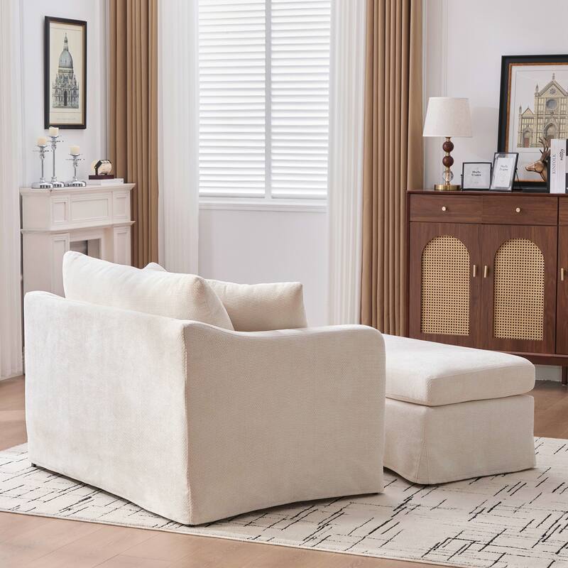 Modern Upholstered Farmhouse Performance Accent Chair with Ottoman