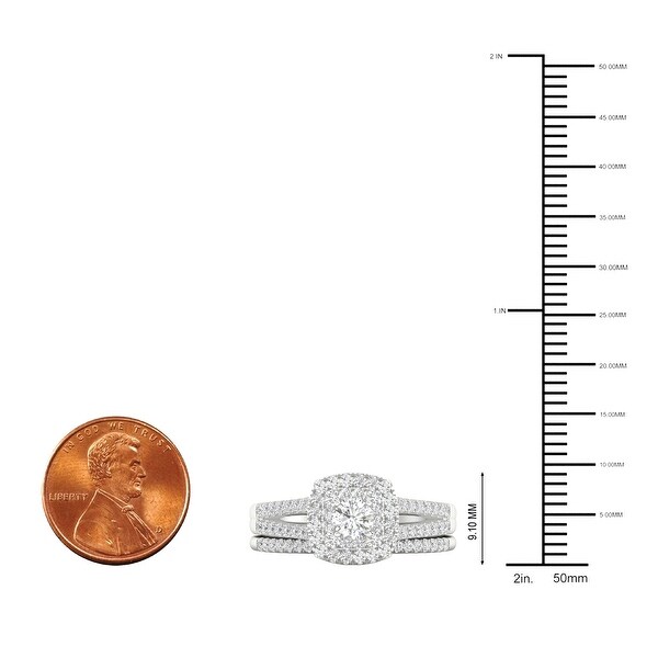 De Couer IGI Certified 10k White Gold 3/4ct TDW Diamond Double Halo Engagement Ring Set