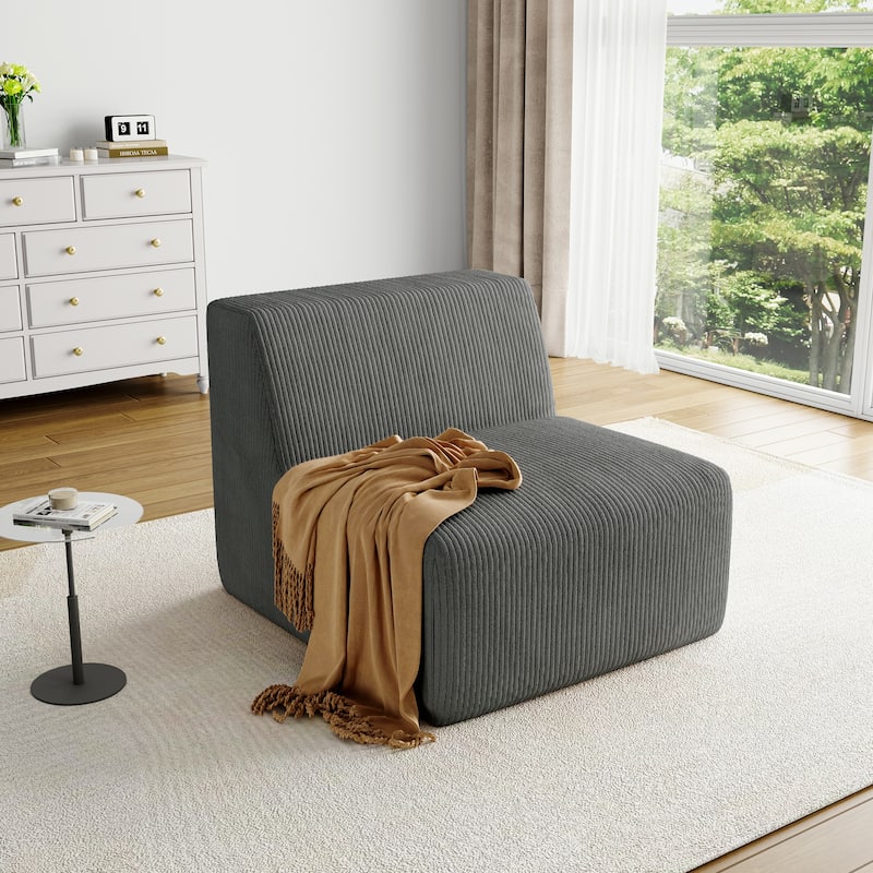 UIXE Upholstered Corduroy Armless Slipper Chair - 34.5" W x 31.8 H" 35.3 D" - Grey