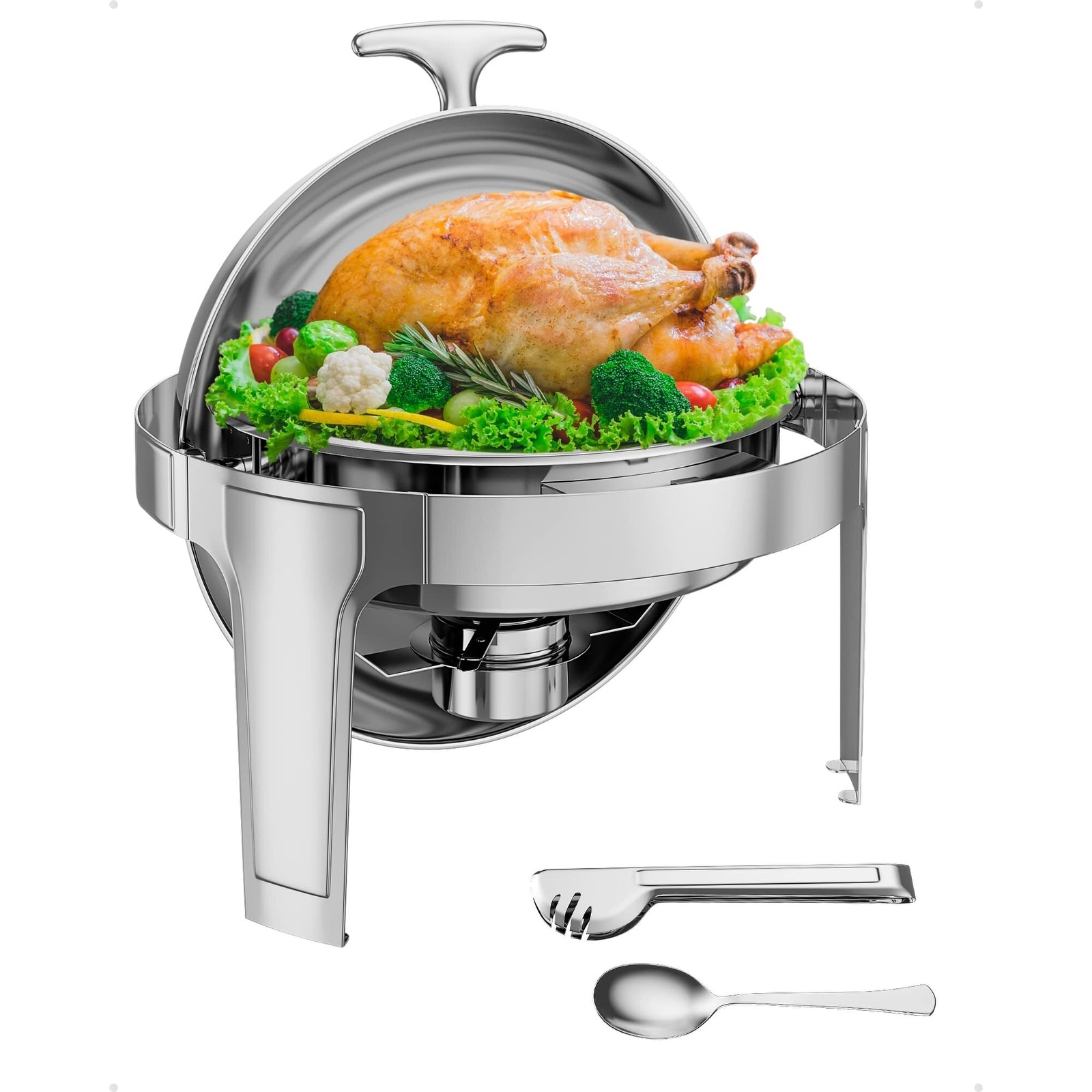 Roll Top Chafing Dish Buffet Set, 6 Qt Stainless Steel Chafer with 1 Full Size Pans