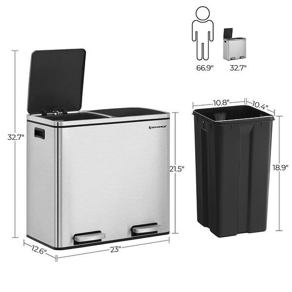 12.7 Gallon Dual Trash Can with Lid Silver Bed Bath & Beyond 35302285