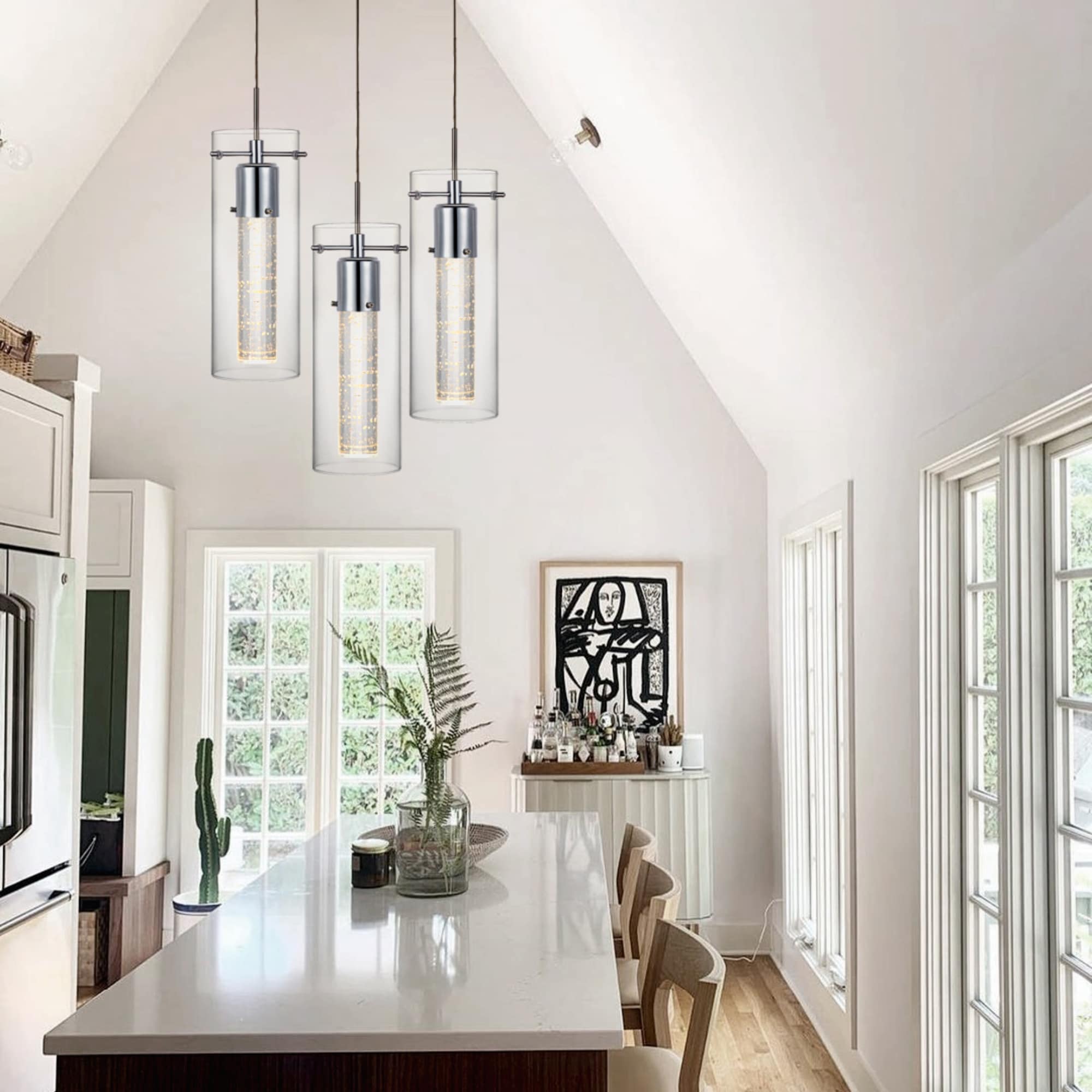 OKES Modern Crystal Ceiling Light,Semi Flush Mount Ceiling