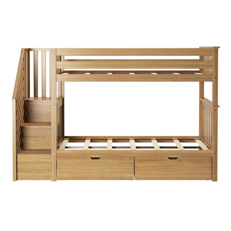 Max and Lily Twin over Twin Staircase Bunk Bed with Storage Drawers