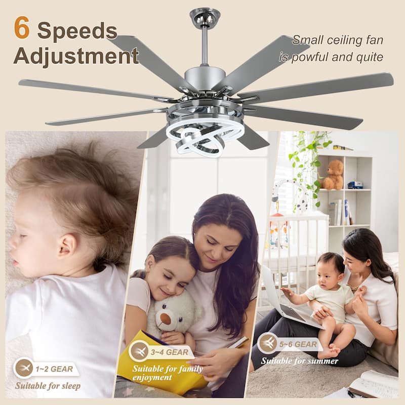 Bella Depot 72" Modern Large Ceiling Fan with Dimmable LED Light and Remote Control 6-Speed Reversible DIY Shade Chandelier
