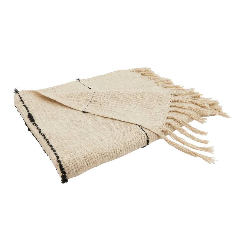 Boho Luxe Textured Stripe Fringe Throw Blanket