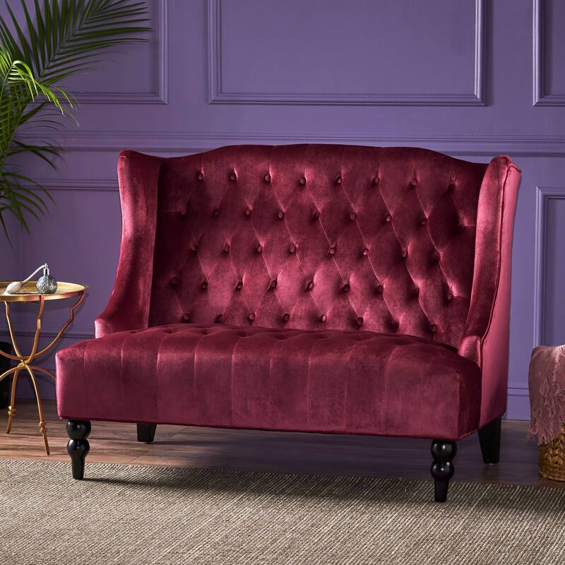 Luxury Velvet Loveseat with Button Tufted, Upholstered Sofa Couch Wine Red 2-Seater Settee with Wingback - Wine Red