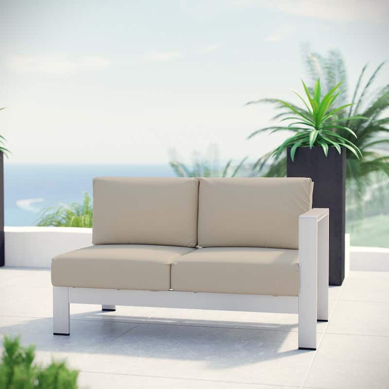 Beach Outdoor Patio Aluminum Loveseat - Silver/Beige
