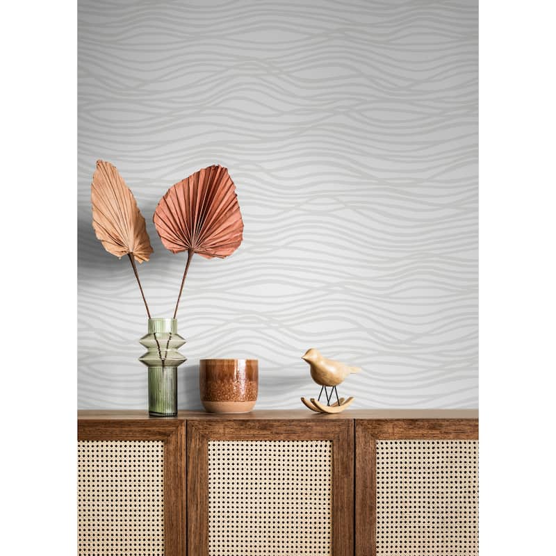A-Street Prints Galyn White Pearlescent Wave Wallpaper