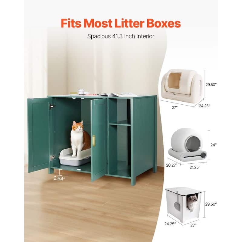 Dark Green P2 Particle Board Cat Litter Cabinet with Drawer and Power - 41.34 × 26.77 × 34.84 inch
