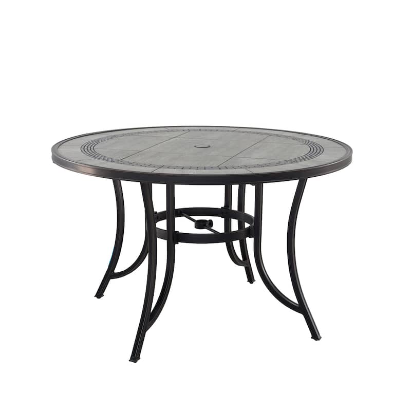 48 inch W Aluminum Ceramic Tile Top Round Dining Table with Umbrella Hole - N/A