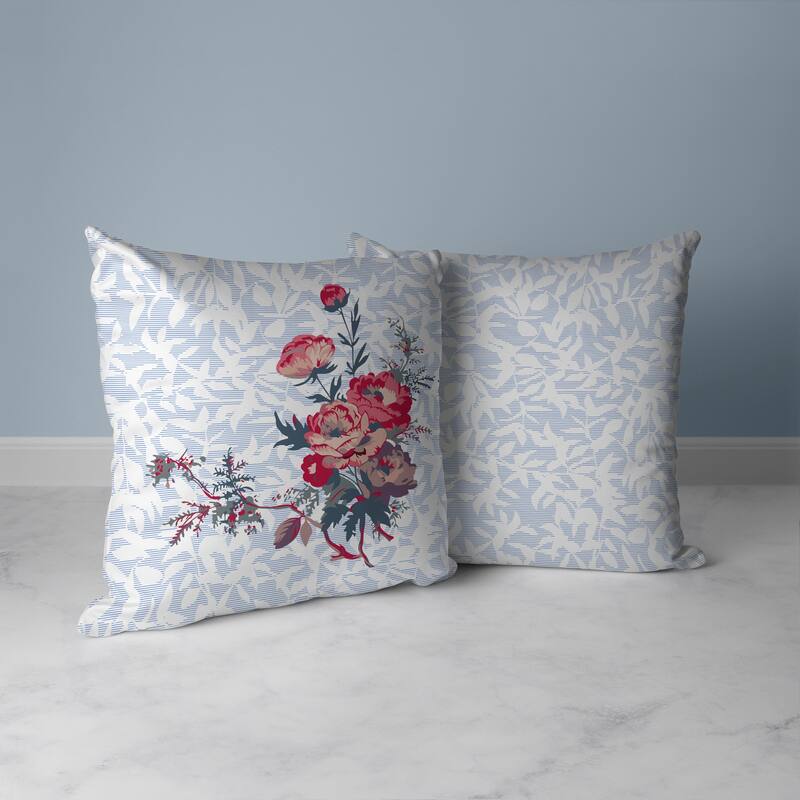 Opulent Orchid Roses Faux Suede Reversible Throw Pillow Blue and Red