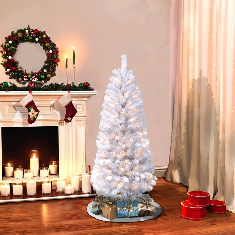 Puleo International Pre-Lit 4.5' White Pencil Northern Fir Artificial Christmas Tree