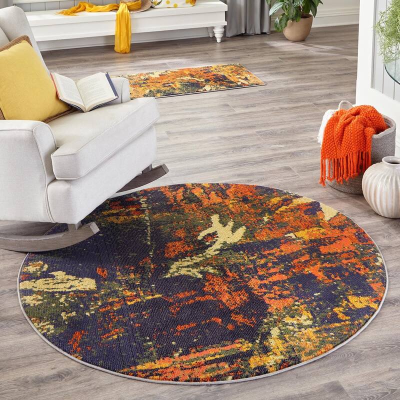 Contemporary Cleley Collection Area Rug - 5'3" Round - Brown