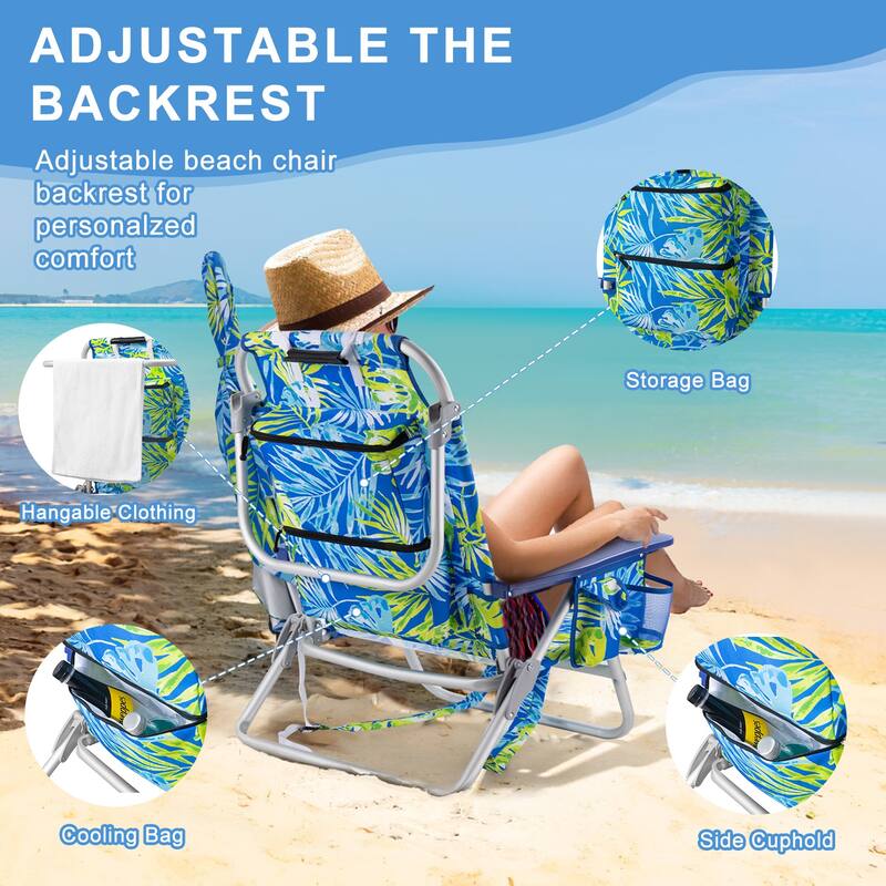 BOSSIN Outdoor Beach Chairs with Umbrella,Folding Backpack Beach Chair with Pockets and Cup Holder,Adjustable height Towel Rack