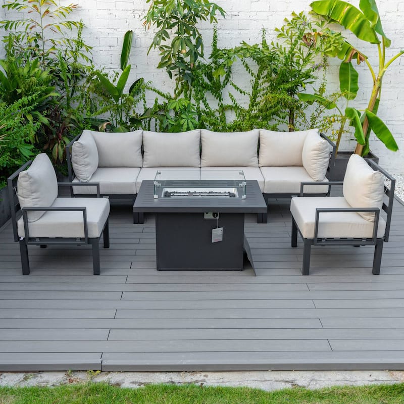 Outdoor 7-Piece Patio Sectional Set Aluminum Frame W/ Fire Pit Table