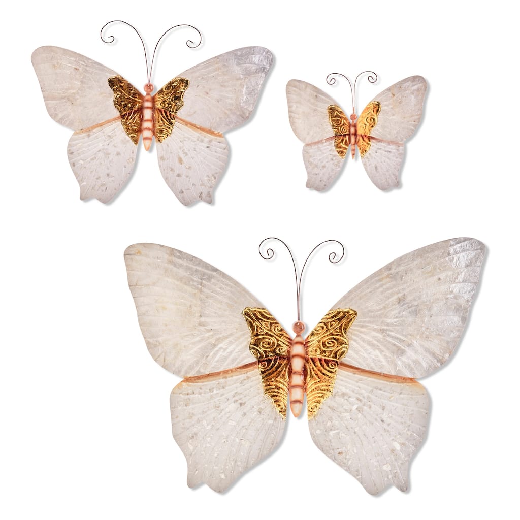 Butterfly Wall Decor White And Gold Set Of Three (m2026) - 1 x 18 x 14