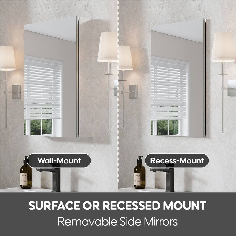 Recessed or Surface Wall Mount Bathroom Medicine Cabinet With Adjustable Glass Shelves