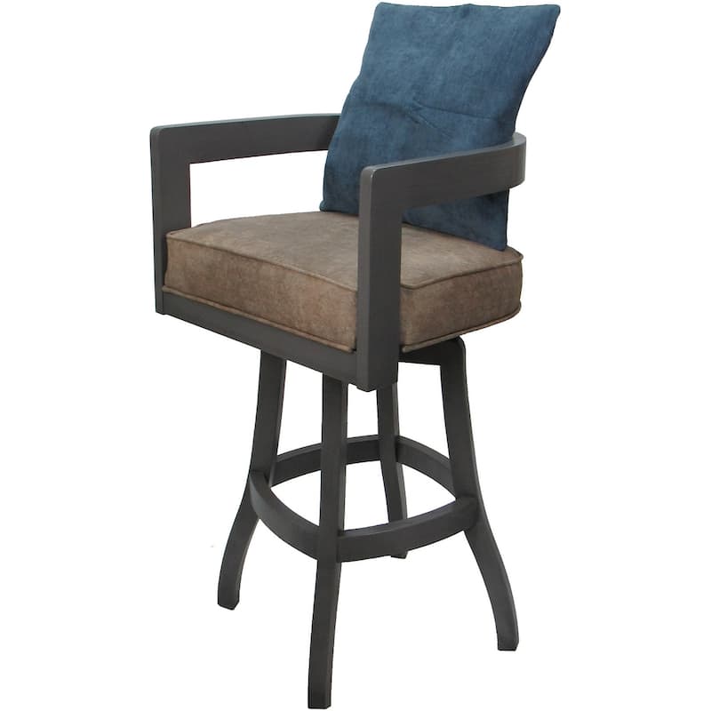 Swivel Wood Counter Bar or Extra Tall Stool - Kadir on S-Base - N/A - Sandstone - Blue Pillow - Gray - Bar Height - 29-32 in.