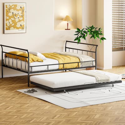 Full Size Black Metal Daybed with Twin Size Trundle