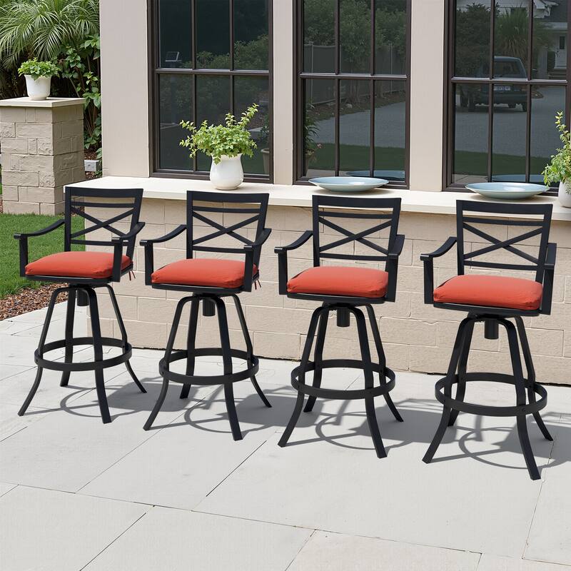 Outdoor Bar Stools Patio Cast Aluminum Swivel Barstools with Sunbrella Cushion