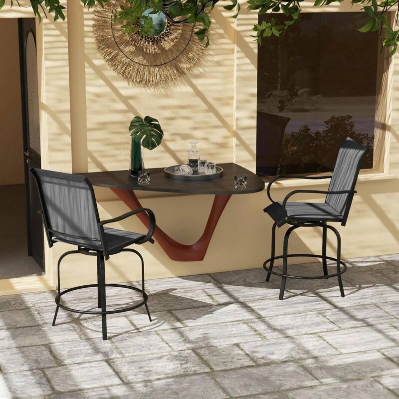 Outdoor Bar Stools Set of 2, 360° Swivel Bar Height Chairs - Grey