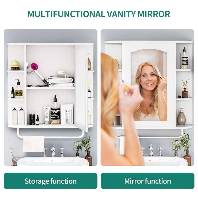 Modern Wall Bathroom Storage Medicine Cabinet with Adjustable Shelves and Towel Rack