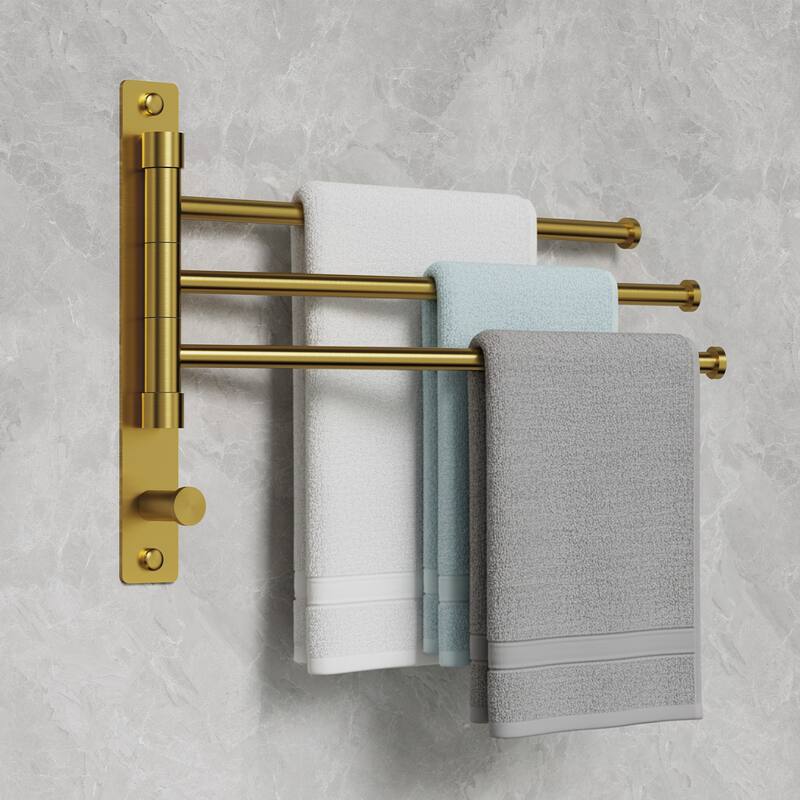 GRANDJOY Wall-Mounted Stainless Steel Swivel Towel Bar with 3 Rotatable Arms