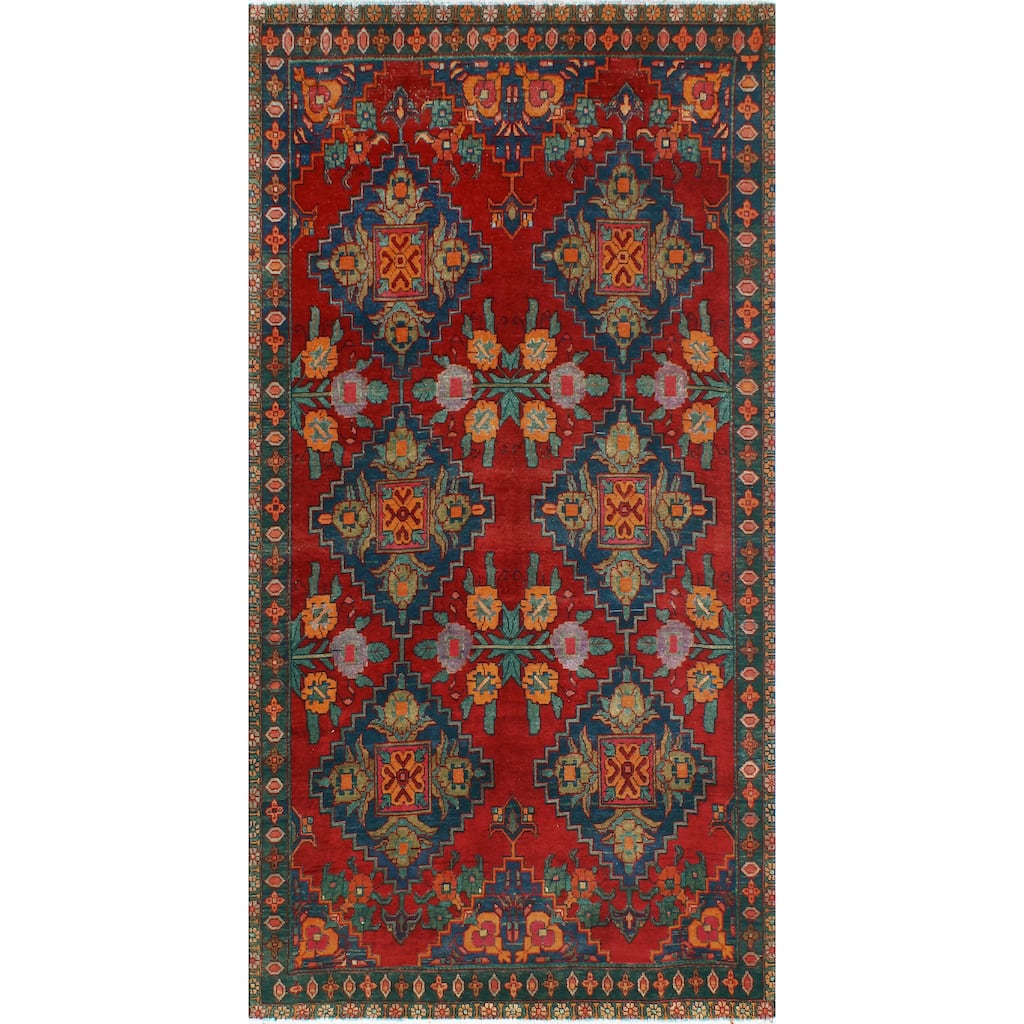 Fine Vintage Distressed Erlina Red/Navy Runner - 4'9" x 9'9"