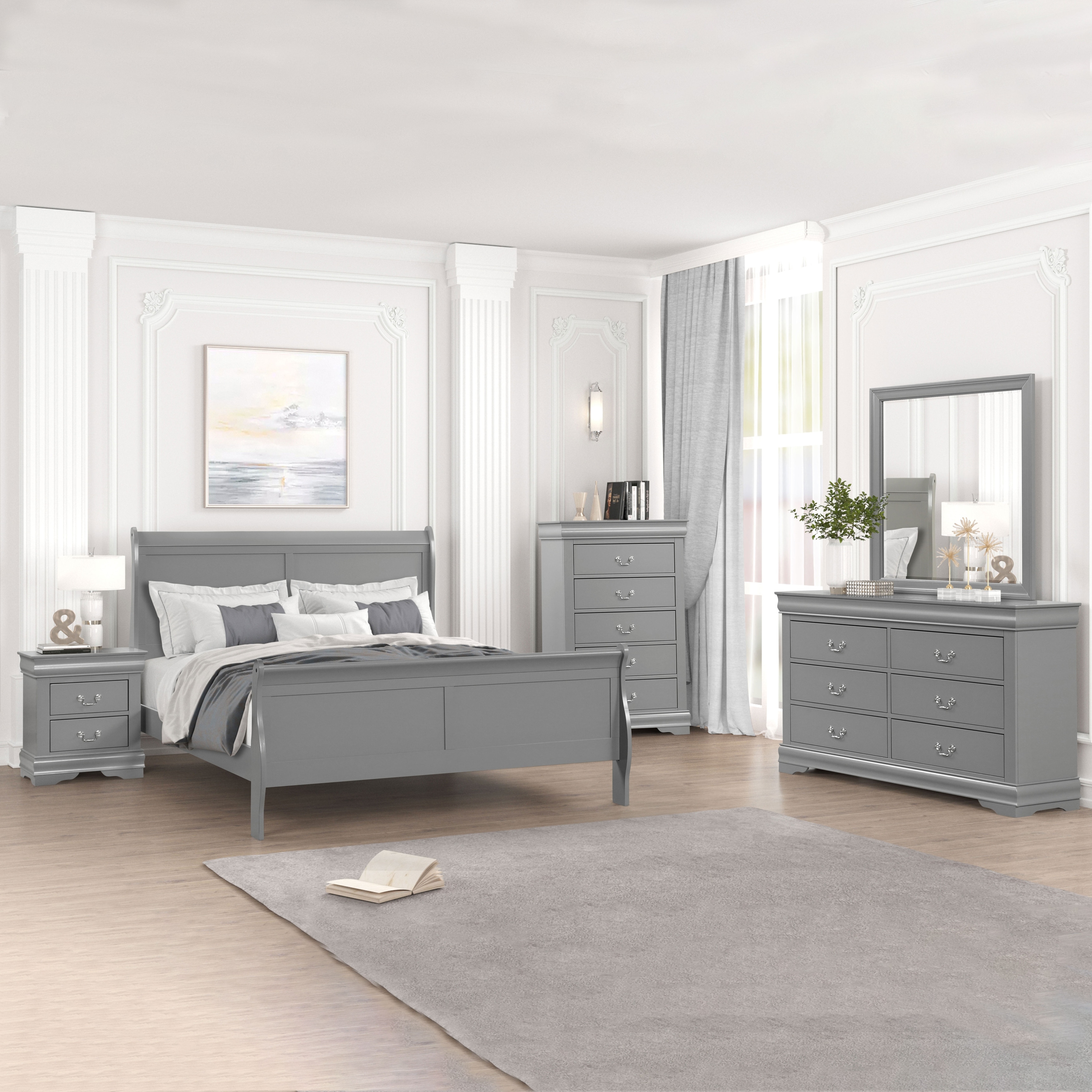 Furniture of America Devi Traditional Solid Wood 6-Piece Sleigh Bedroom Set
