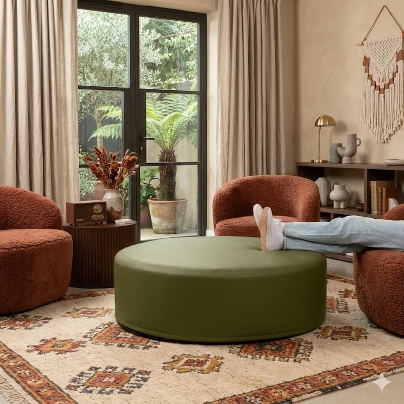 Jaxx Candler Round Couch Ottoman Large Coffee Table & Foot Rest