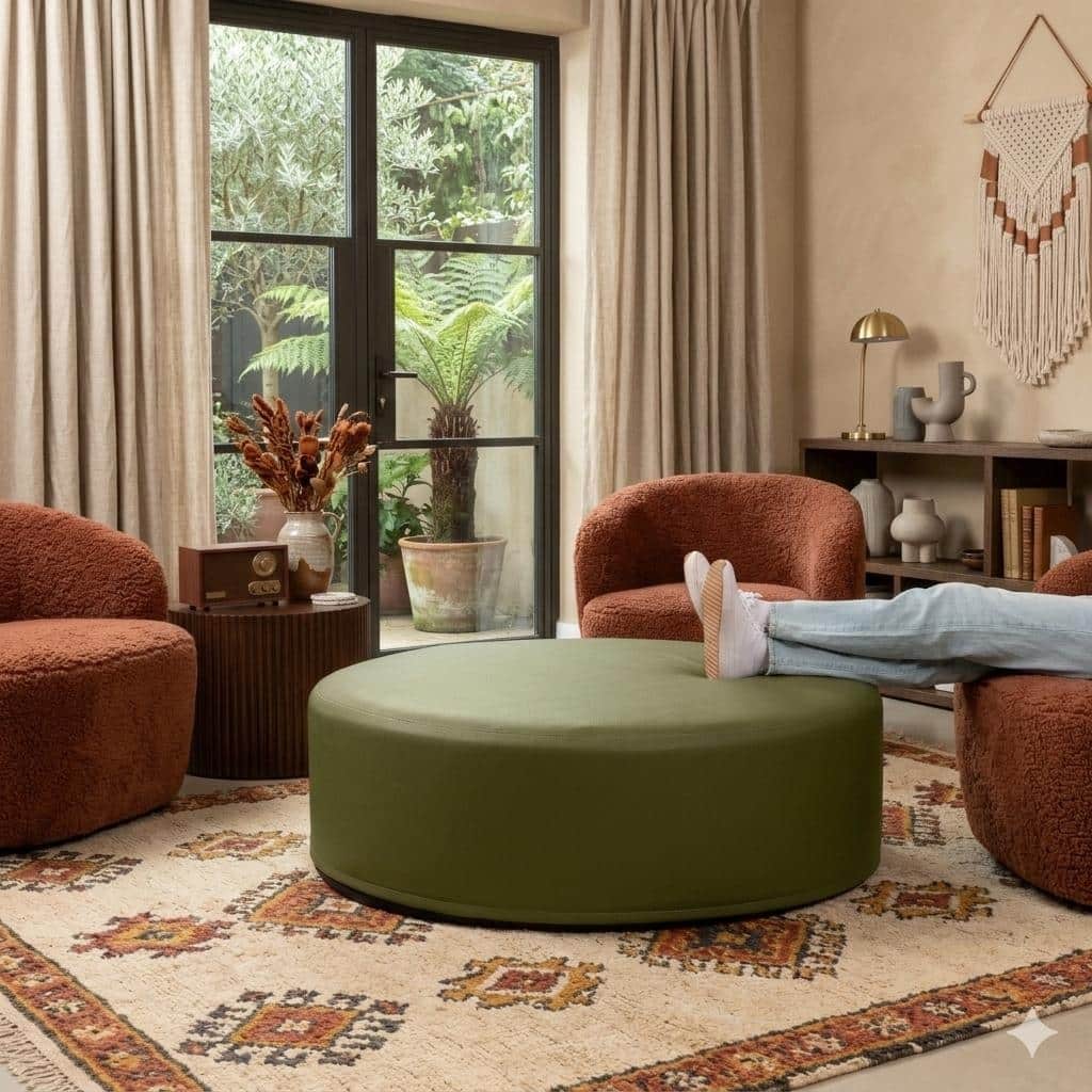 Jaxx Candler Round Couch Ottoman Large Coffee Table & Foot Rest