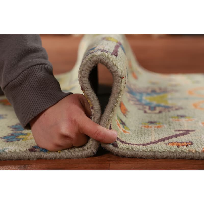 Hand Knotted Oriental 100% Wool Carpet Transitional Tribal Green Oushak Runner Rug - 8' 2'' X 2' 7''