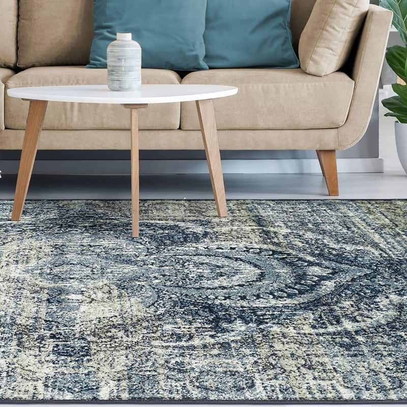 Superior Sabelle Non Slip Modern Medallion Foldable Washable Area Rug