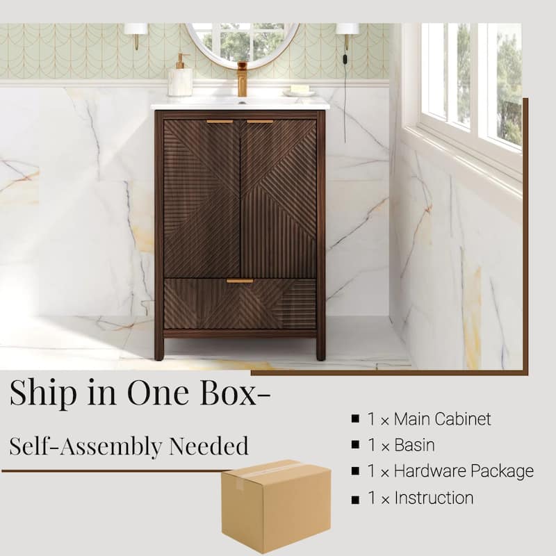 24 Inches Bathroom Vanity with Sink Combo, Modern Bathroom Vanity with Single Faucet Hole, Textured Door Panels