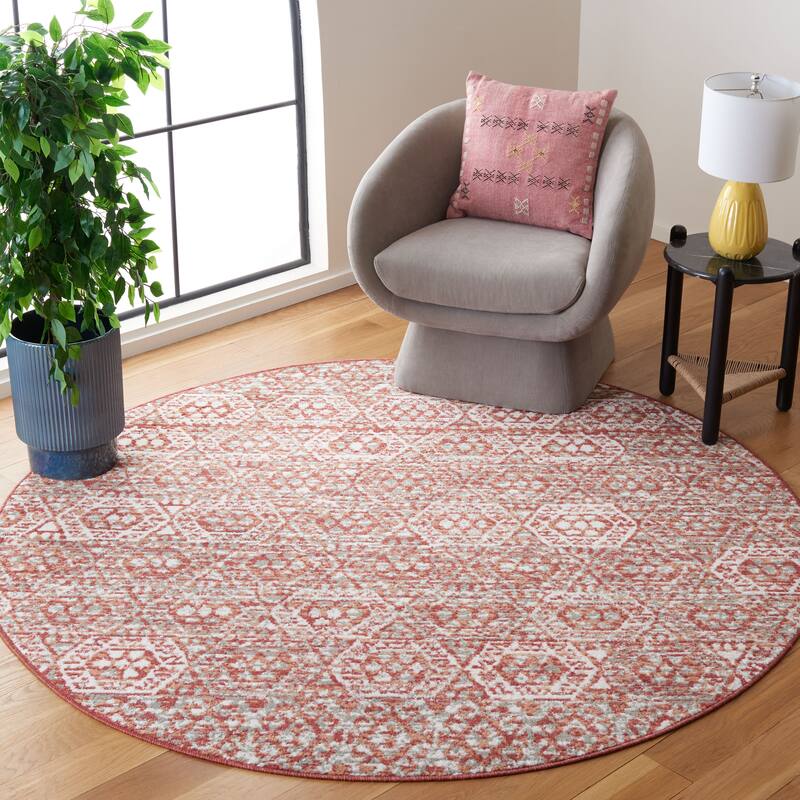 SAFAVIEH Pyramid Afiya Boho Geometric Rug - 6'7" Round - Rust/Ivory Grey