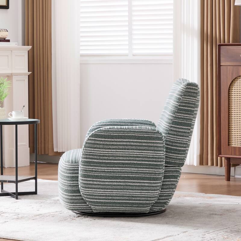 Swivel Striped Accent Chair with Metal Base, Modern Arm Chair for Living Room, Fabric Club Single Sofa Chair
