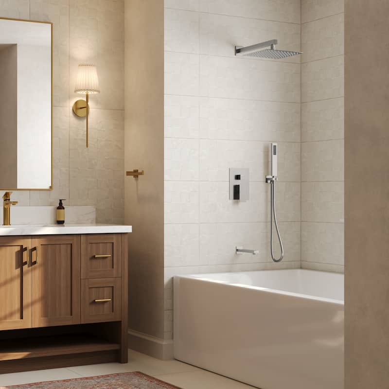 GRANDJOY 10" 3-in-1 Shower System with Rainfall Head, Handheld and Tub Spout, Pressure Balance Valve