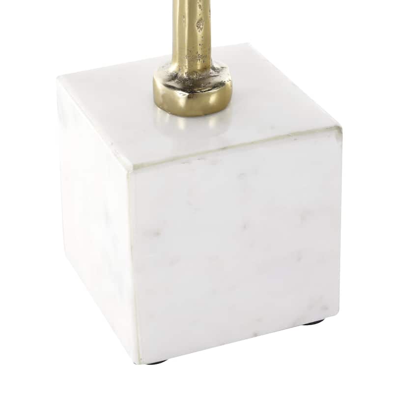 Aluminum Metal Leaf Tall Textured Decorative Sculpture with White Marble Base - Gold - Roche River Decor