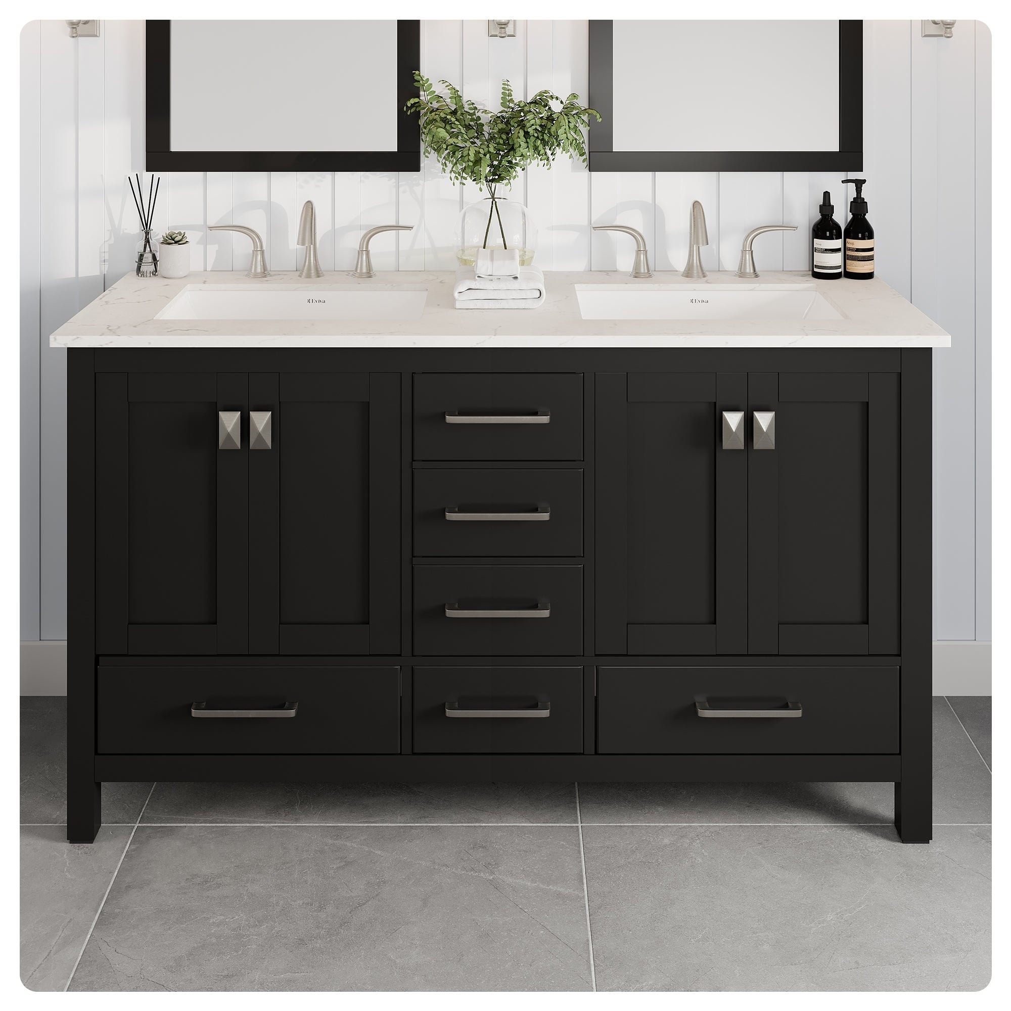 Aberdeen 60 in. W x 22 in. D x 35 in. H Double Bath Vanity in Espresso with White Carrara Marble Top with White Sinks