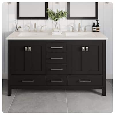 Eviva Aberdeen 60"W Espresso DS Bath Vanity with Carrara Quartz Top