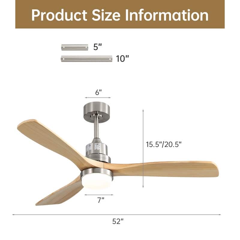 Sofucor 48/52 Inch Wood Ceiling Fan with Light and Remote/Smart App Voice Control, Dimmable Lights Included