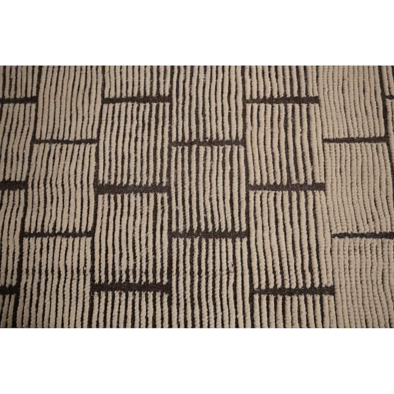 Modern Geometric Moroccan Large Area Rug Hand-Knotted Wool Carpet - 10'0"x 15'5"