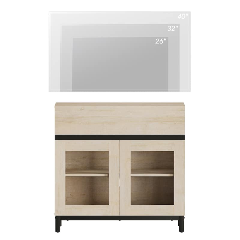 WAMPAT Modern TV Stand with Glass Doors for 110 inch TVs, Entertainment Center Console with 3 Drawers and Metal Base