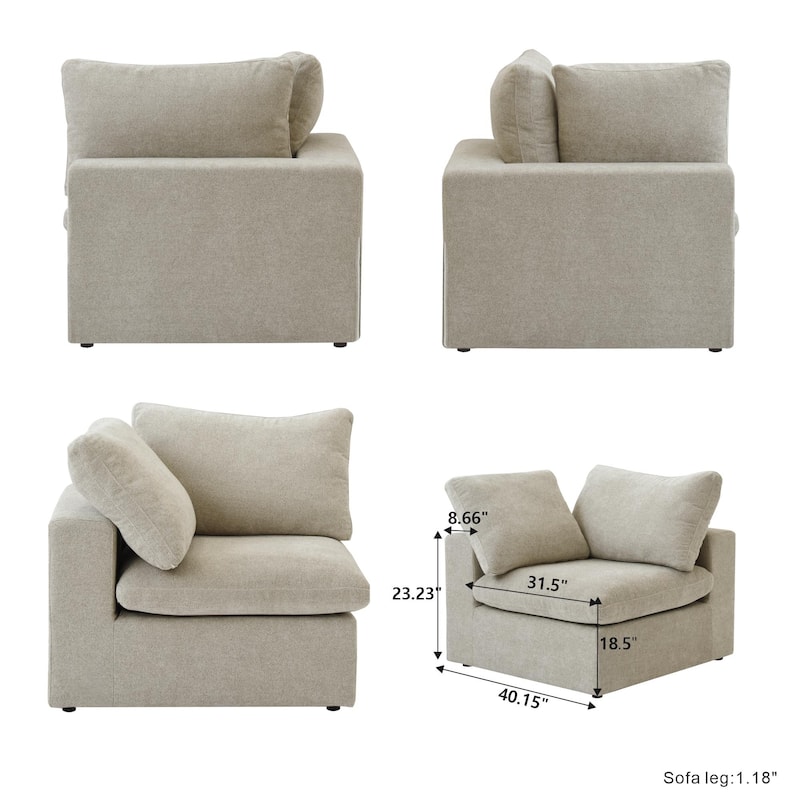 Oversize Down Filled 5-Piece Sectional Sofa with Storage Ottoman for Living Room