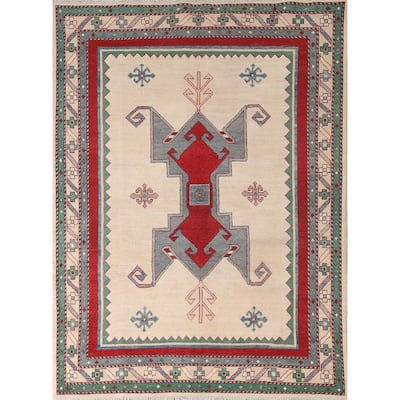 Kazak Area Rug Hand-Knotted Oriental Beige Wool Carpet - 5'0" x 6'10"