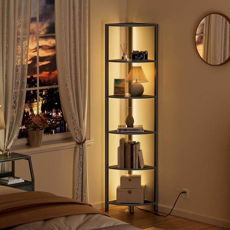 6 Tier Corner Shelf with LED Light Standing Shelf