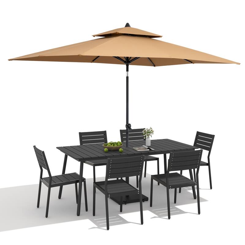 9-Piece Outdoor Patio Dining Set Aluminum Table and 8 Stackable Chairs w/ 10 FT Umbrella with Base
