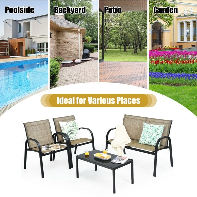 4 pcs Patio Furniture Set with Glass Top Coffee Table - 42.5" x 24.4" x 31.5" (L x W x H)